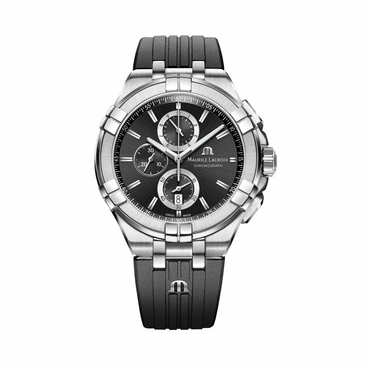 Maurice Lacroix Aikon Chronograph Black Dial Black Leather Strap Watch for Men - AI1018-SS001-330-2 Watches Maurice Lacroix   