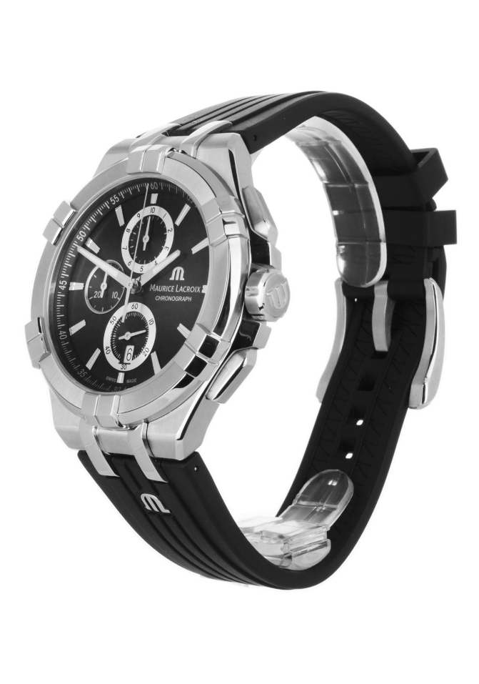 Maurice Lacroix Aikon Chronograph Black Dial Black Leather Strap Watch for Men - AI1018-SS001-330-2 Watches Maurice Lacroix   