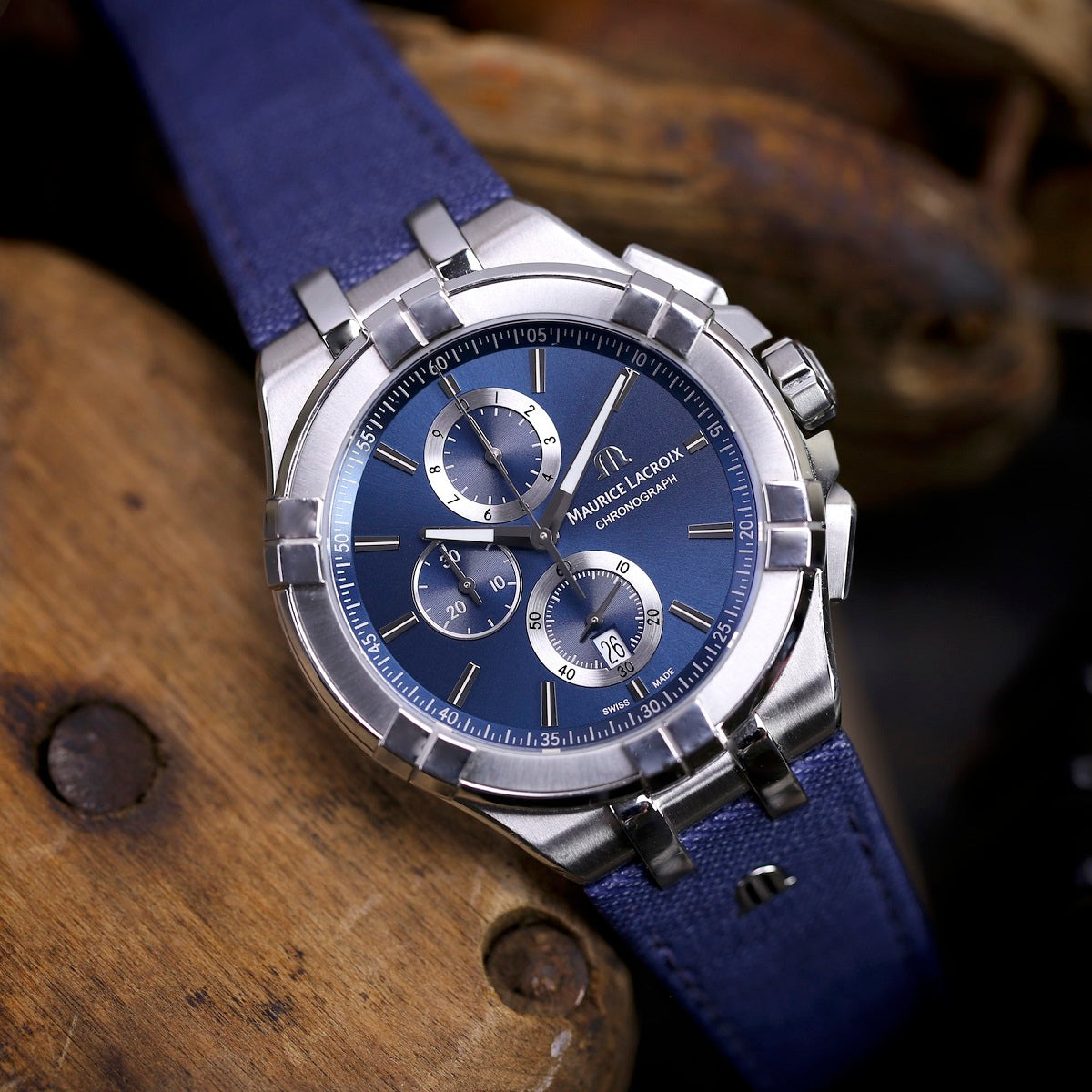 Maurice Lacroix Aikon Chronograph Blue Dial Blue Leather Strap Watch for Men - AI1018-SS001-430-1 Watches Maurice Lacroix   