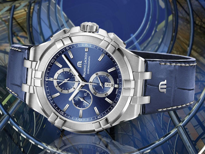 Maurice Lacroix Aikon Chronograph Blue Dial Blue Leather Strap Watch for Men - AI1018-SS001-430-1 Watches Maurice Lacroix   