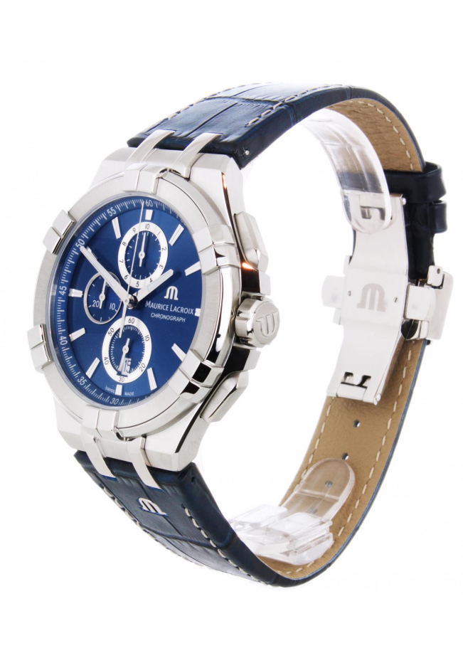 Maurice Lacroix Aikon Chronograph Blue Dial Blue Leather Strap Watch for Men - AI1018-SS001-430-1 Watches Maurice Lacroix   