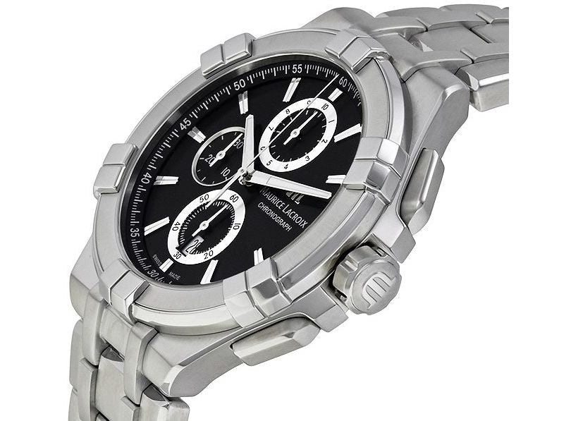 Maurice Lacroix Aikon Chronograph Black Dial Silver Steel Strap Watch for Men - AI1018-SS002-330-1 Watches Maurice Lacroix   