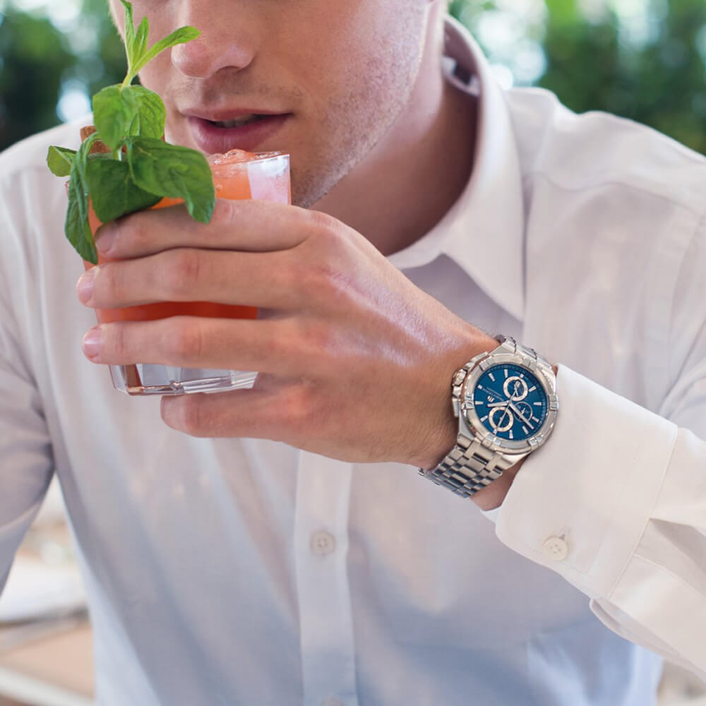 Maurice Lacroix Aikon Chronograph Blue Dial Silver Steel Strap Watch for Men - AI1018-SS002-430-1 Watches Maurice Lacroix   