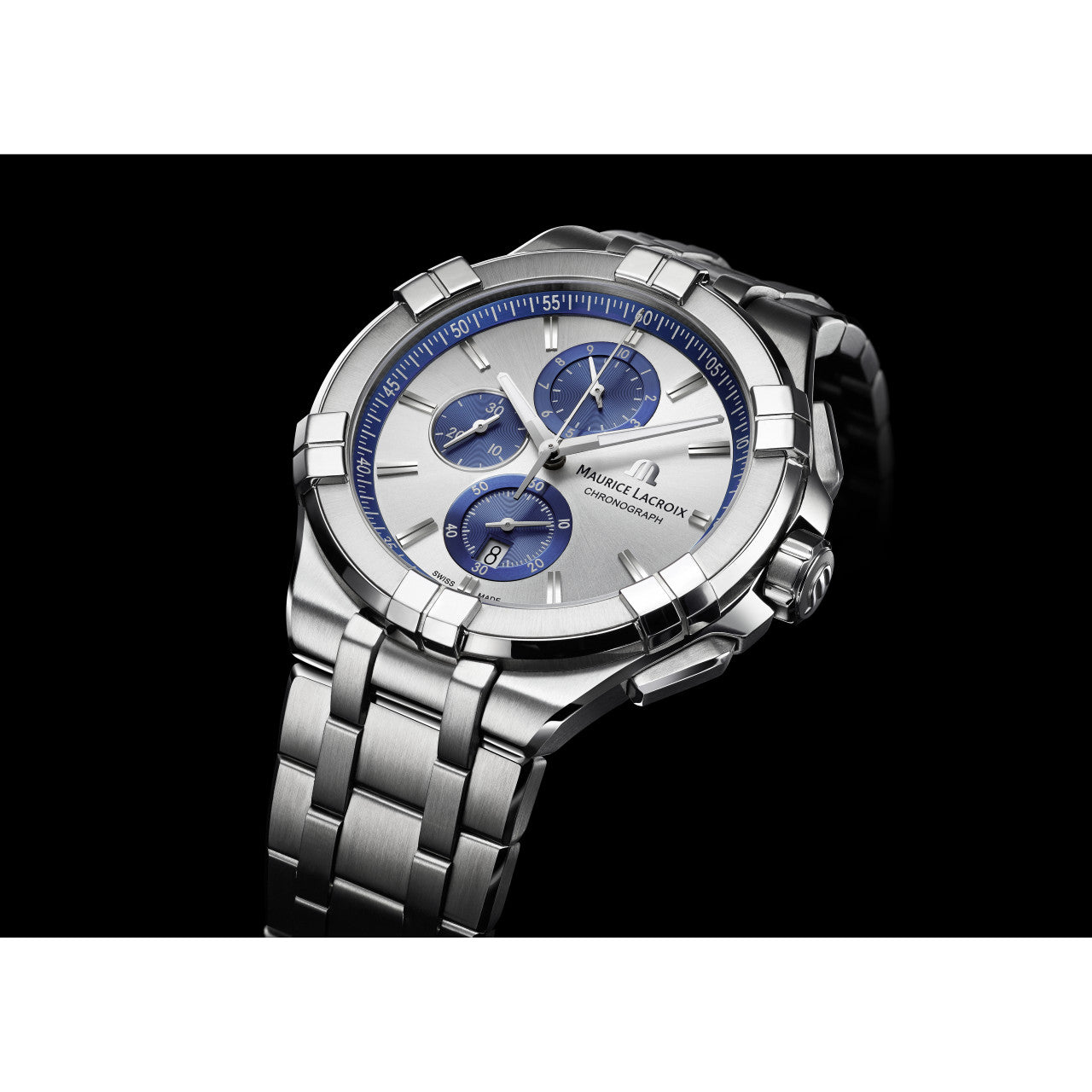 Maurice Lacroix Aikon Chronograph Silver Dial Silver Steel Strap Watch for Men - AI1018-SS002-131-1 Watches Maurice Lacroix   