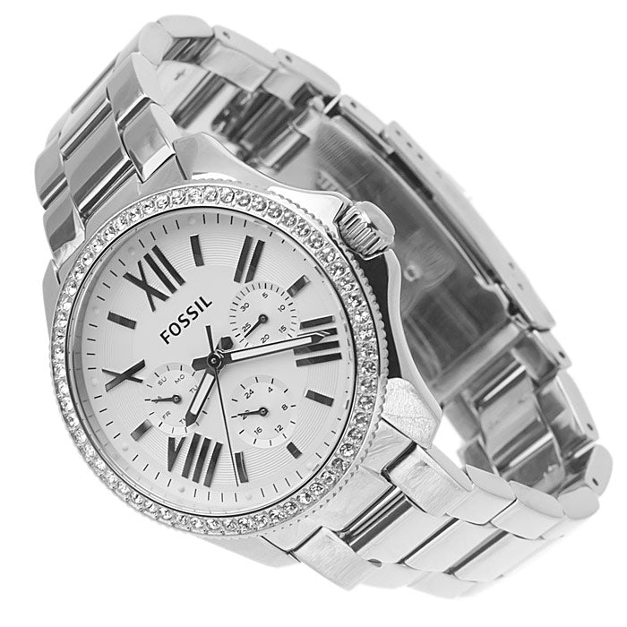 Fossil Cecile Chronograph Silver Dial Silver Steel Strap Watch for Women - AM4481 Watches Fossil   