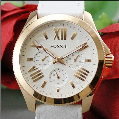 Fossil Cecile White Dial White Leather Strap Watch for Women - AM4486 Watches Fossil   