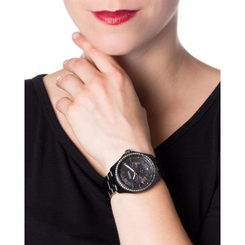 Fossil Cecile Multi Function Black Dial with Crystals Black Steel Strap Watch for Women - AM4522 Watches Fossil   