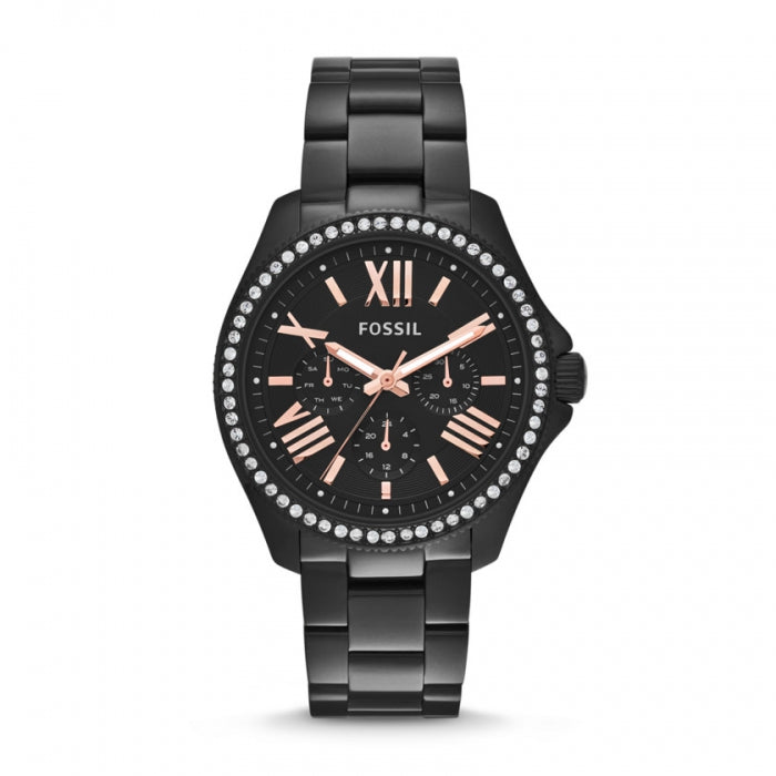 Fossil Cecile Multi Function Black Dial with Crystals Black Steel Strap Watch for Women - AM4522 Watches Fossil   