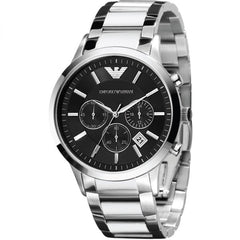 Emporio Armani Classic Chronograph Black Dial Silver Stainless Steel Strap Watch For Men - AR2434 Watches Emporio Armani   