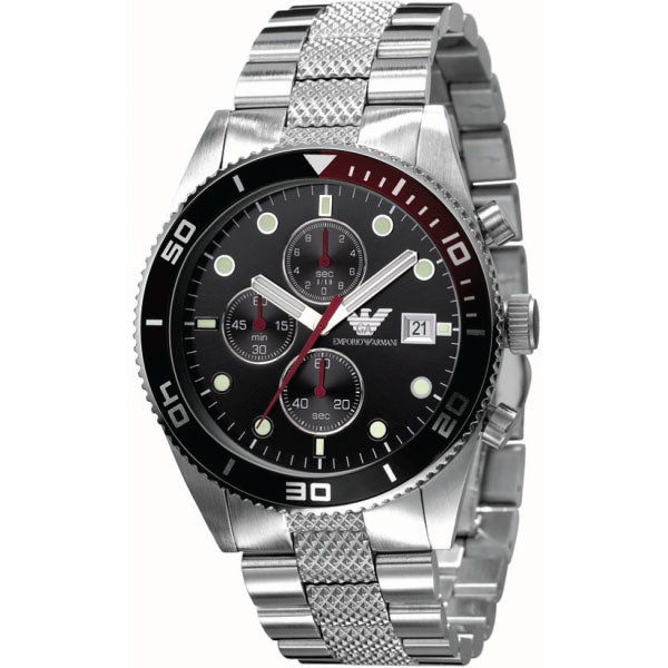 Emporio Armani Chronograph Black Dial Silver Stainless Steel Watch For Men - AR5855 Watches Emporio Armani   