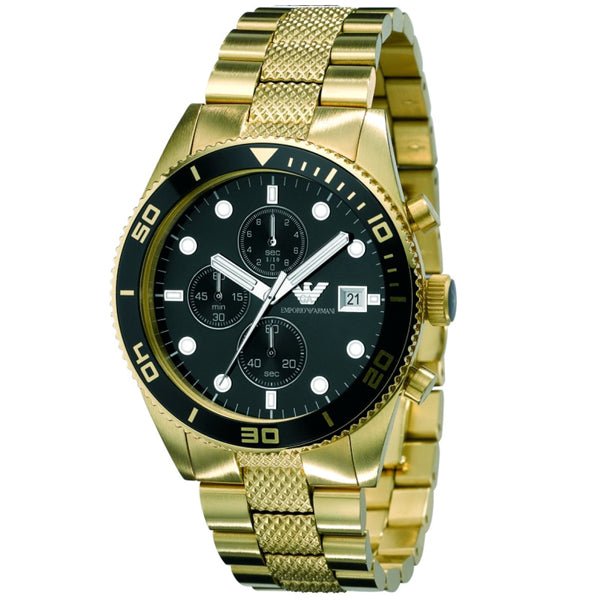 Emporio Armani Chronograph Black Dial Gold Stainless Steel Strap Watch For Men - AR5857 Watches Emporio Armani   