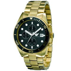 Emporio Armani Chronograph Black Dial Gold Stainless Steel Strap Watch For Men - AR5857 Watches Emporio Armani   