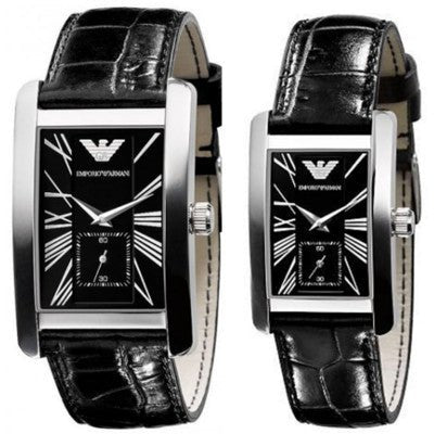 Emporio Armani Black Dial Black Leather Strap Watch For Men - AR0143 Watches Emporio Armani   