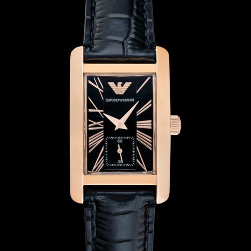 Emporio Armani Classic Black Dial Black Leather Strap Watch For Women - AR0169 Watches Emporio Armani   