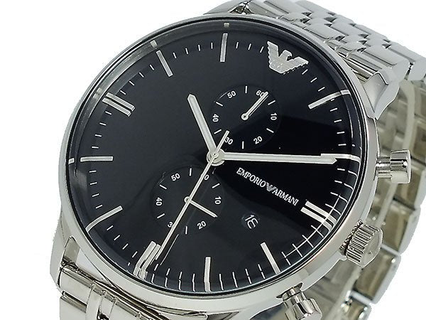 Emporio Armani Chronograph Black Dial Silver Stainless Steel Watch For Men - AR0389 Watches Emporio Armani   