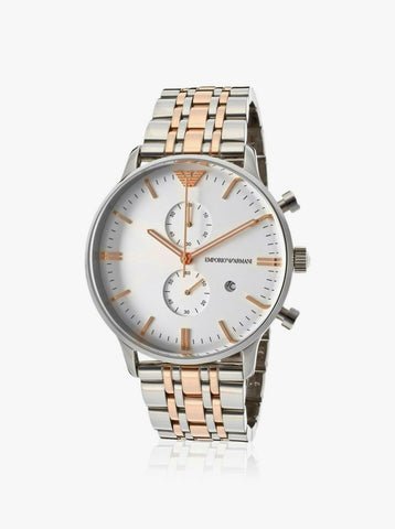 Emporio Armani Chronograph White Dial Two Tone Stainless Steel Strap Watch For Men - AR0399 Watches Emporio Armani   