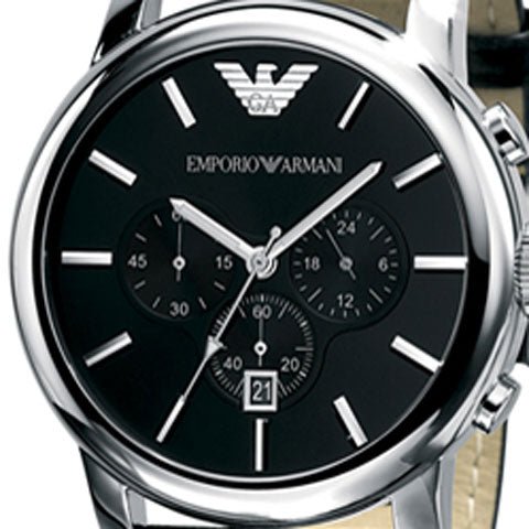 Emporio Armani Classic Chronograph Black Dial Black Leather Strap Watch For Men - AR0431 Watches Emporio Armani   