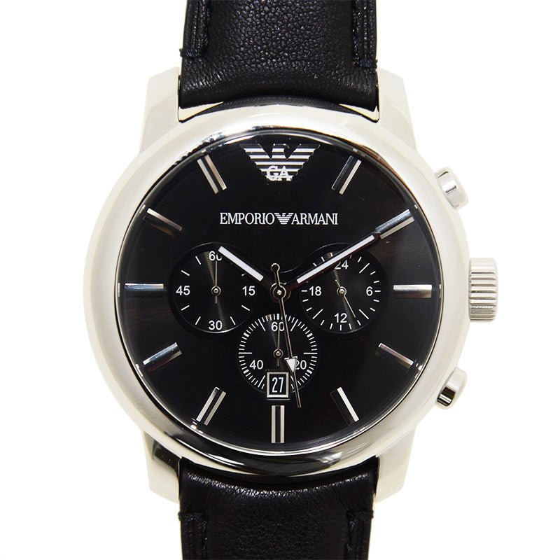 Emporio Armani Classic Chronograph Black Dial Black Leather Strap Watch For Men - AR0431 Watches Emporio Armani   