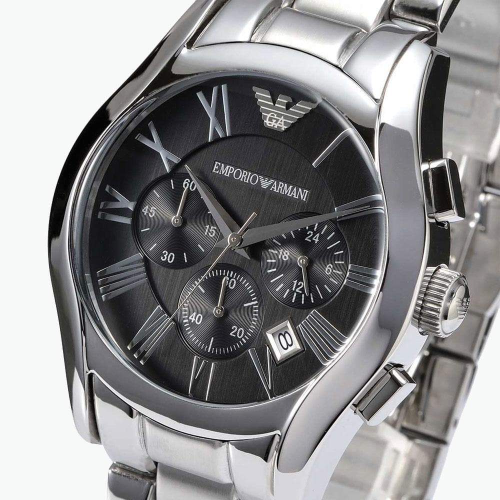 Emporio Armani Valente Chronograph Black Dial Silver Stainless Steel Watch For Men - AR0673 Watches Emporio Armani   