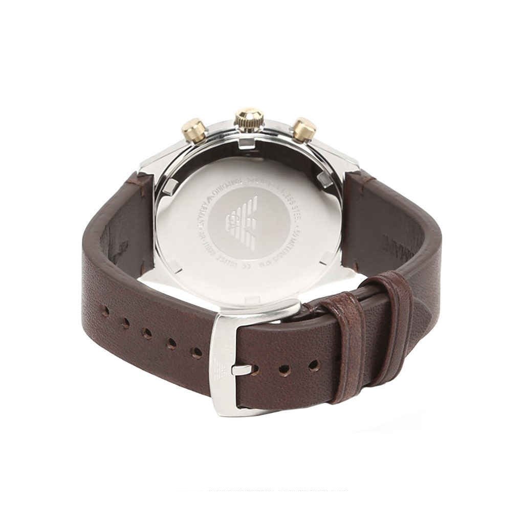 Emporio Armani Chronograph White Dial Brown Leather Strap Watch For Men - AR11033 Watches Emporio Armani   