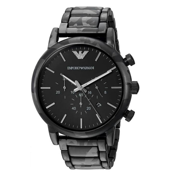 Emporio Armani Luigi Chronograph Black Dial Black Stainless Steep Strap Watch For Men - AR11045 Watches Emporio Armani   