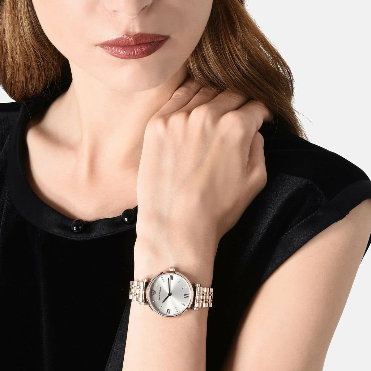 Emporio Armani T-Bar Gianni Rose Gold Dial Stainless Steel Watch For Women - AR11059 Watches Emporio Armani   