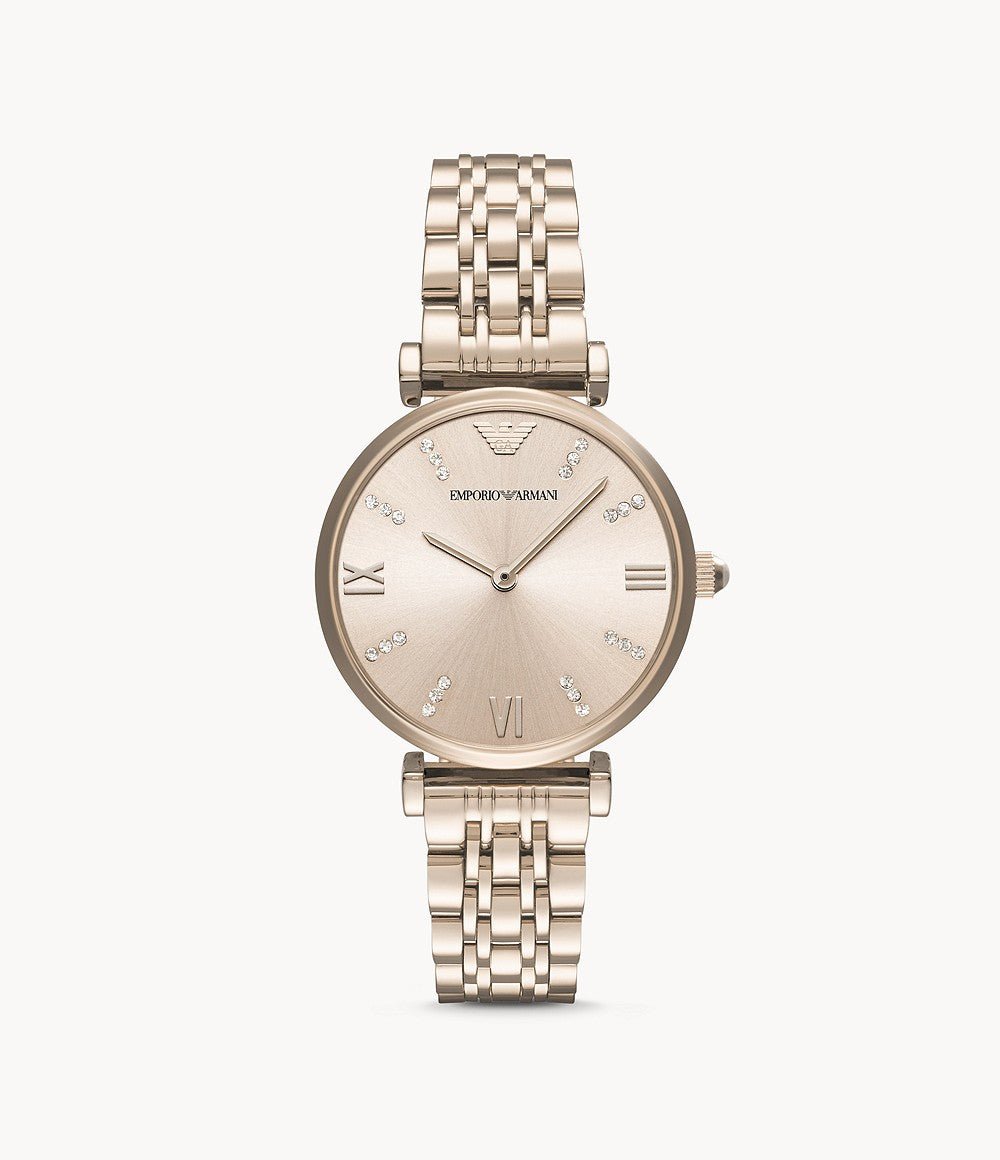 Emporio Armani T-Bar Gianni Rose Gold Dial Stainless Steel Watch For Women - AR11059 Watches Emporio Armani   