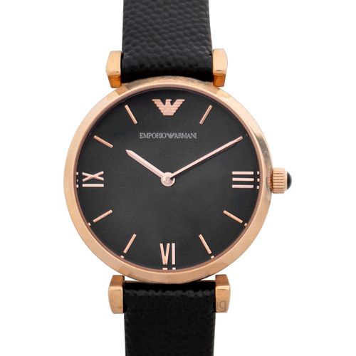 Emporio Armani Gianni T Bar Black Mother of Pearl Dial Black Leather Strap Watch For Women - AR11060 Watches Emporio Armani   