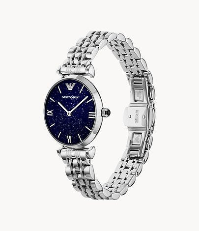 Emporio Armani Gianni T Bar Dark Blue Dial Silver Stainless Steel Watch For Women - AR11091 Watches Emporio Armani   