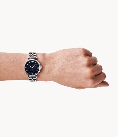 Emporio Armani Gianni T Bar Dark Blue Dial Silver Stainless Steel Watch For Women - AR11091 Watches Emporio Armani   