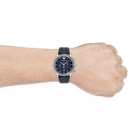 Emporio Armani Aviator Blue Dial Blue Leather Strap Watch For Men - AR11105 Watches Emporio Armani   