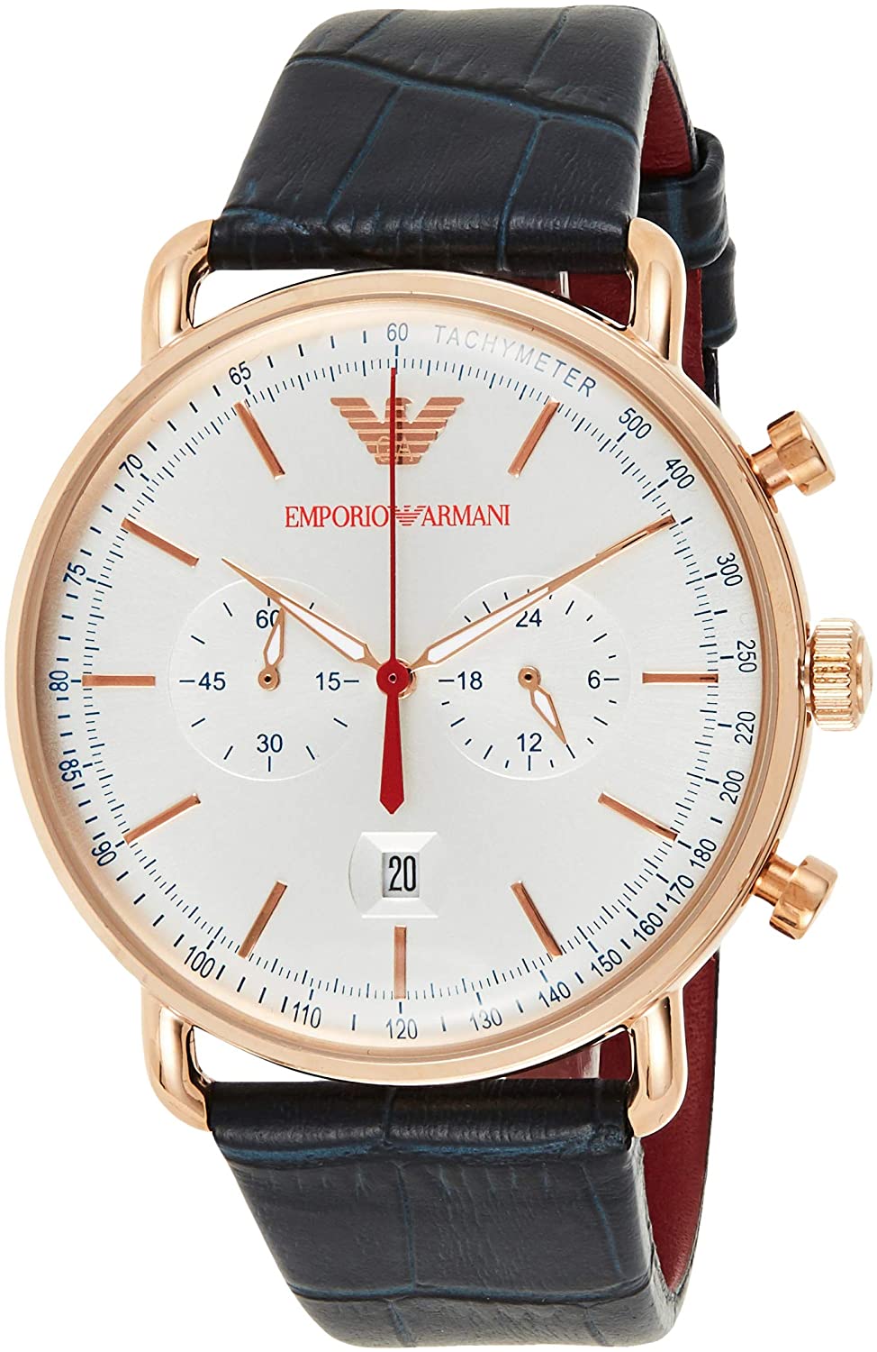 Emporio Armani Aviator Silver Dial Blue Leather Strap Watch For Men - AR11123 Watches Emporio Armani   