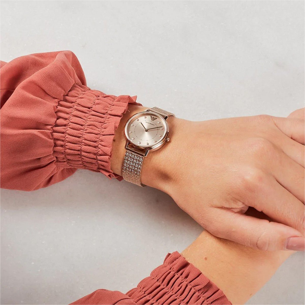 Emporio Armani Pink Dial Pink Mesh Bracelet Watch For Women - AR11129 Watches Emporio Armani   