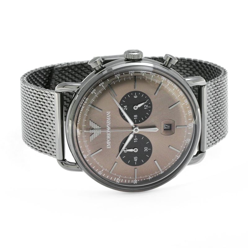 Emporio Armani Aviator Brown Dial Grey Mesh Bracelet Watch For Men - AR11141 Watches Emporio Armani   