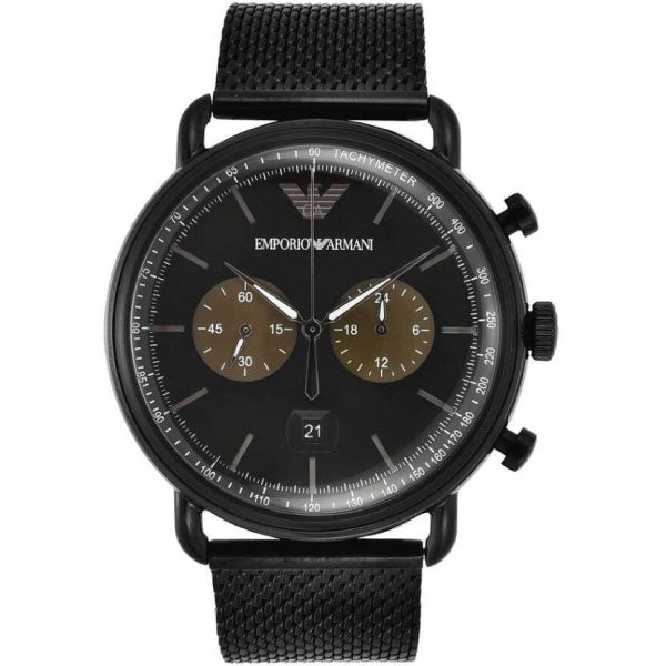 Emporio Armani Aviator Black Dial Black Mesh Bracelet Watch For Men - AR11142 Watches Emporio Armani   