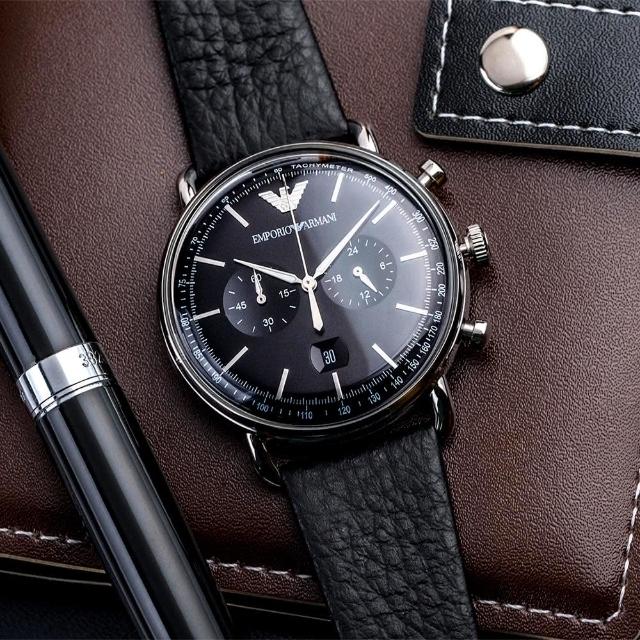 Emporio Armani Aviator Chronograph Black Dial Black Leather Strap Watch For Men - AR11143 Watches Emporio Armani   