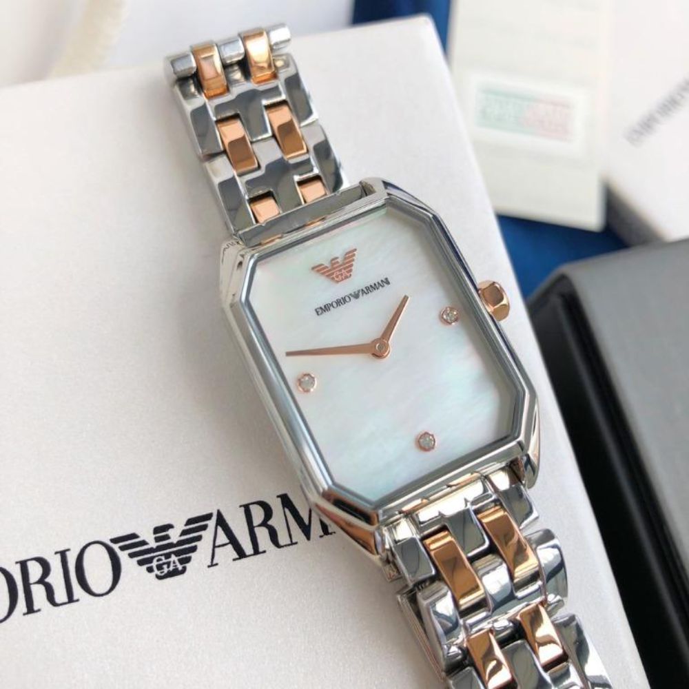 Emporio Armani Gianni T Bar Mother of Pearl Dial Two Tone Stainless Steel Strap Watch For Women - AR11146 Watches Emporio Armani   