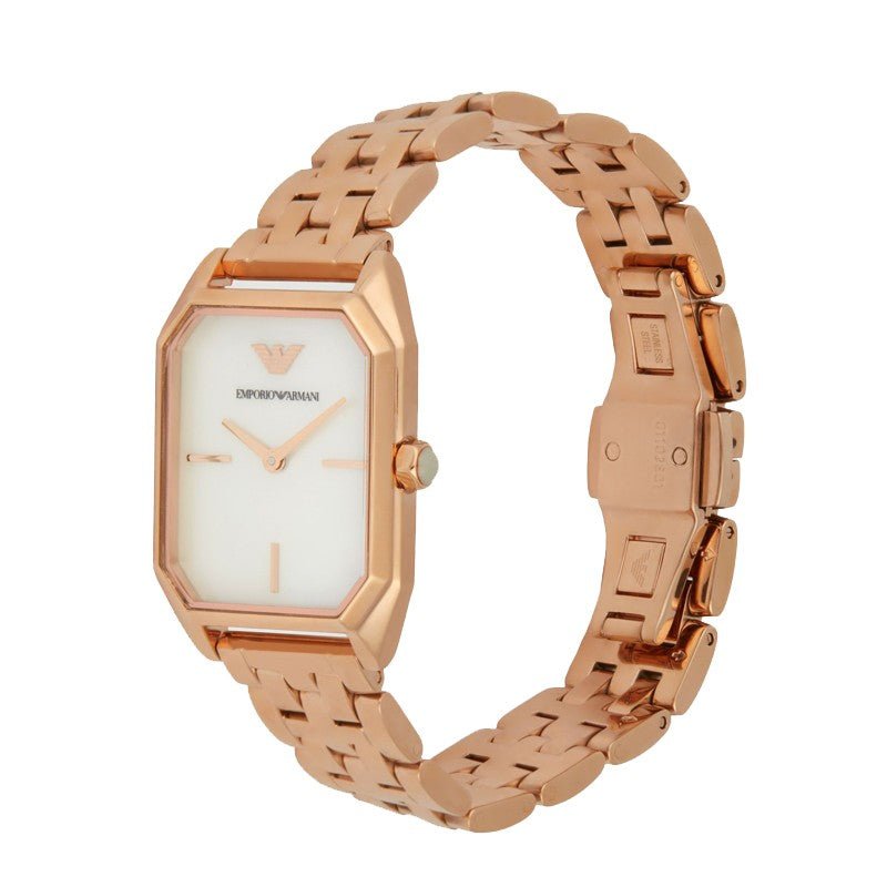 Emporio Armani Giola White Mother of Pearl Dial Rose Gold Stainless Steel Strap Watch For Women - AR11147 Watches Emporio Armani   