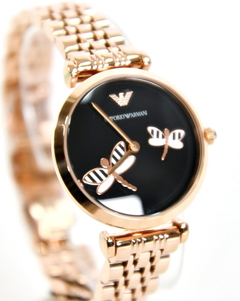 Emporio Armani Gianni T Bar Black DIal Rose Gold Stainless Steel Watch For Women - AR11206 Watches Emporio Armani   