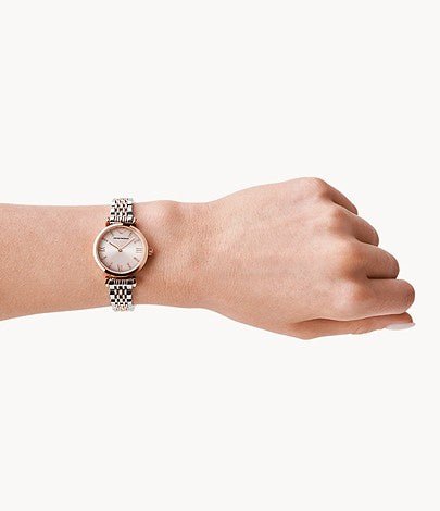 Emporio Armani Gianni T Bar Pink Dial Two Tone Stainless Steel Strap Watch For Women - AR11223 Watches Emporio Armani   