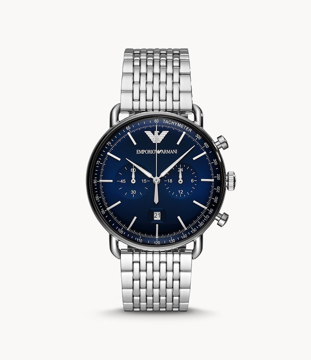 Emporio Armani Aviator Chronograph Blue Dial Silver Stainless Steel Watch For Men - AR11238 Watches Emporio Armani   