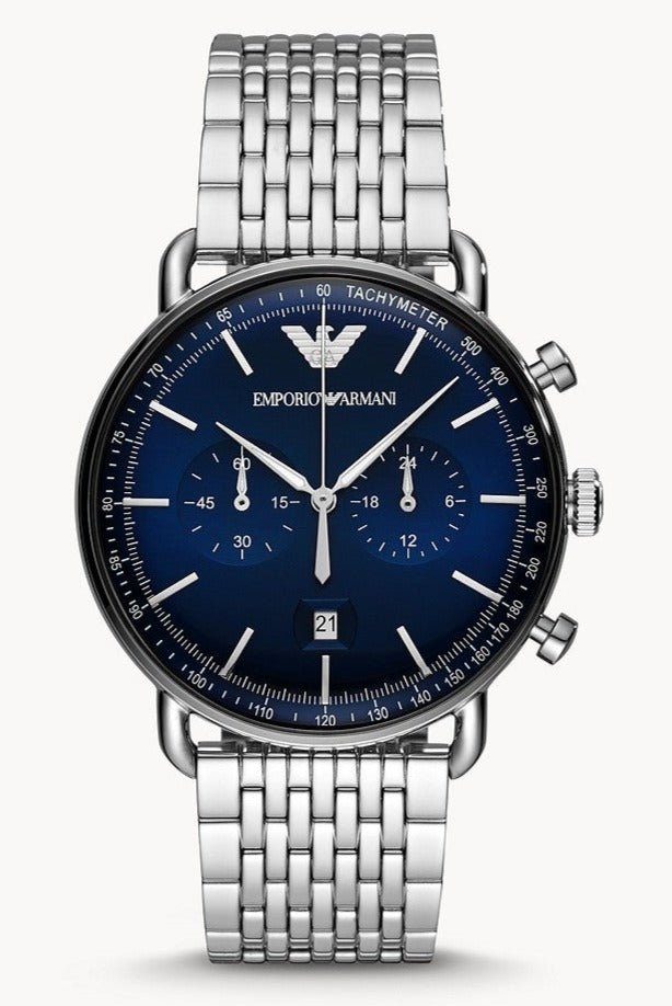 Emporio Armani Aviator Chronograph Blue Dial Silver Stainless Steel Watch For Men - AR11238 Watches Emporio Armani   