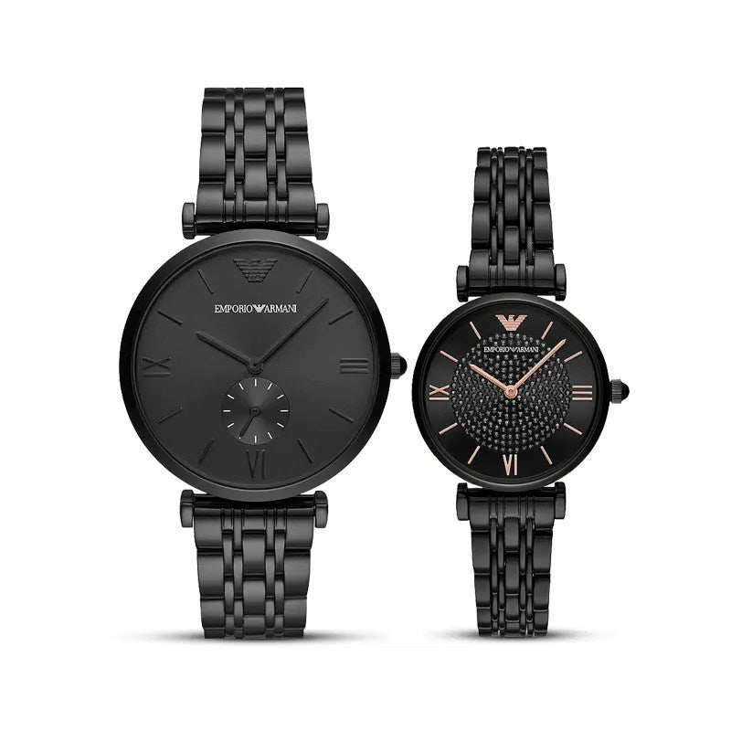 Emporio Armani Gianni T Bar All Black Diamond Dial Watch For Women - AR11245 Watches Emporio Armani   