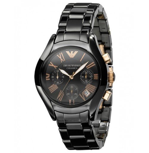 Emporio Armani Chronograph Black Ceramic Stainless Steel Dial Watch For Women - AR1411 Watches Emporio Armani   