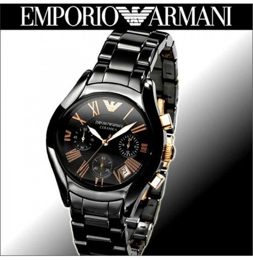 Emporio Armani Chronograph Black Ceramic Stainless Steel Dial Watch For Women - AR1411 Watches Emporio Armani   