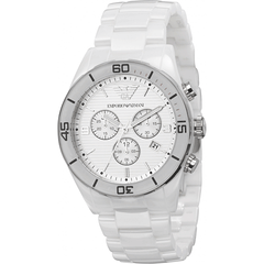 Emporio Armani Ceramic Chronograph White Dial White Ceramic Strap Watch For Men - AR1424 Watches Emporio Armani   