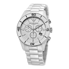 Emporio Armani Ceramic Chronograph White Dial White Ceramic Strap Watch For Men - AR1424 Watches Emporio Armani   