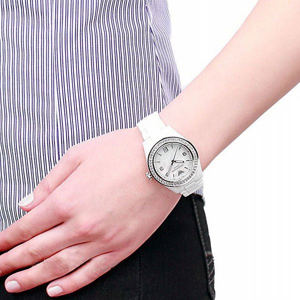 Emporio Armani Ceramica White Mother of Pearl Dial Stainless Steel Strap Watch For Women - AR1426 Watches Emporio Armani   