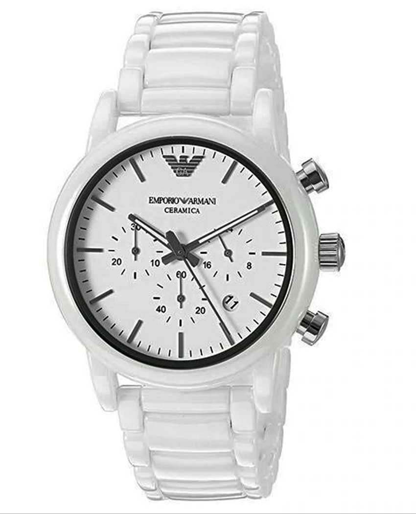 Emporio Armani Luigi Chronograph Ceramic White Dial White Ceramic Strap Watch For Men - AR1499 Watches Emporio Armani   