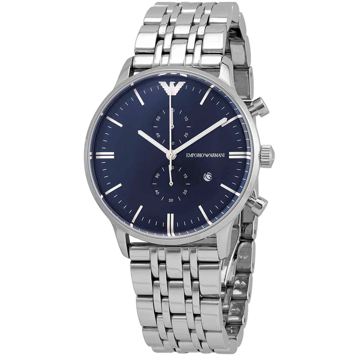 Emporio Armani Gianni Chronograph Blue Dial Silver Stainless Steel Watch For Men - AR1648 Watches Emporio Armani   